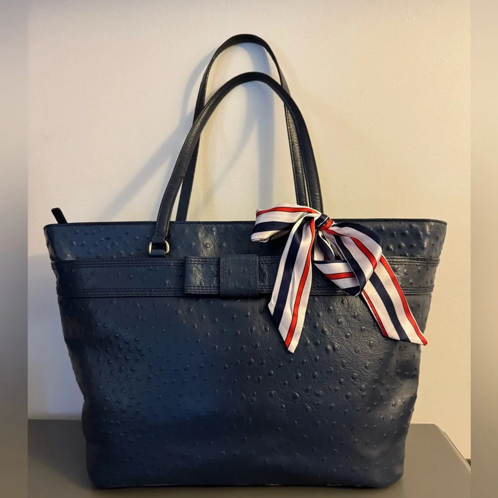 Kate Spade Navy Ostrich Harmony Valencia Road Embossed Large Travel Tote Bag